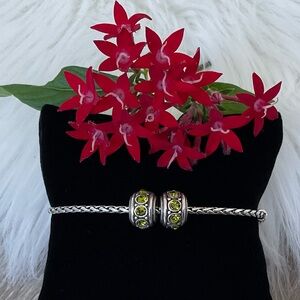 💚 BRIGHTON Two Retired Lime Green Crystal Glam Spacer Beads ONLY